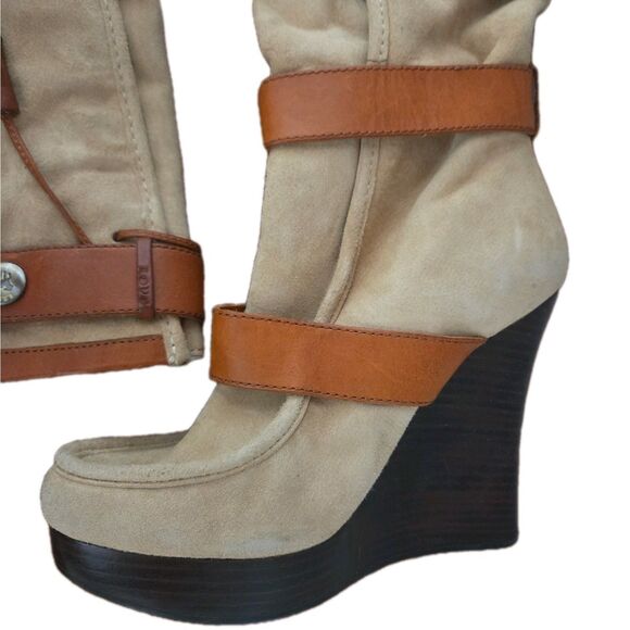 RARE NEW L.A.M.B Gwen Stefani Suede Leather Platform Knee High Wedge Boots Sz 7 - Picture 11 of 16